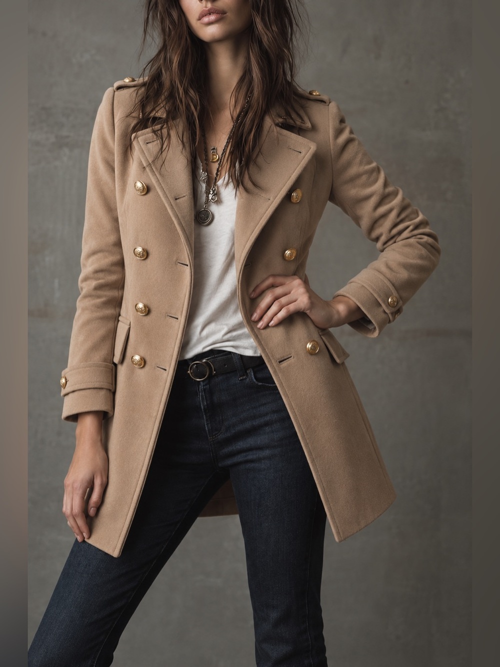 Monsoon Tan Trench Coat with Gold Accents